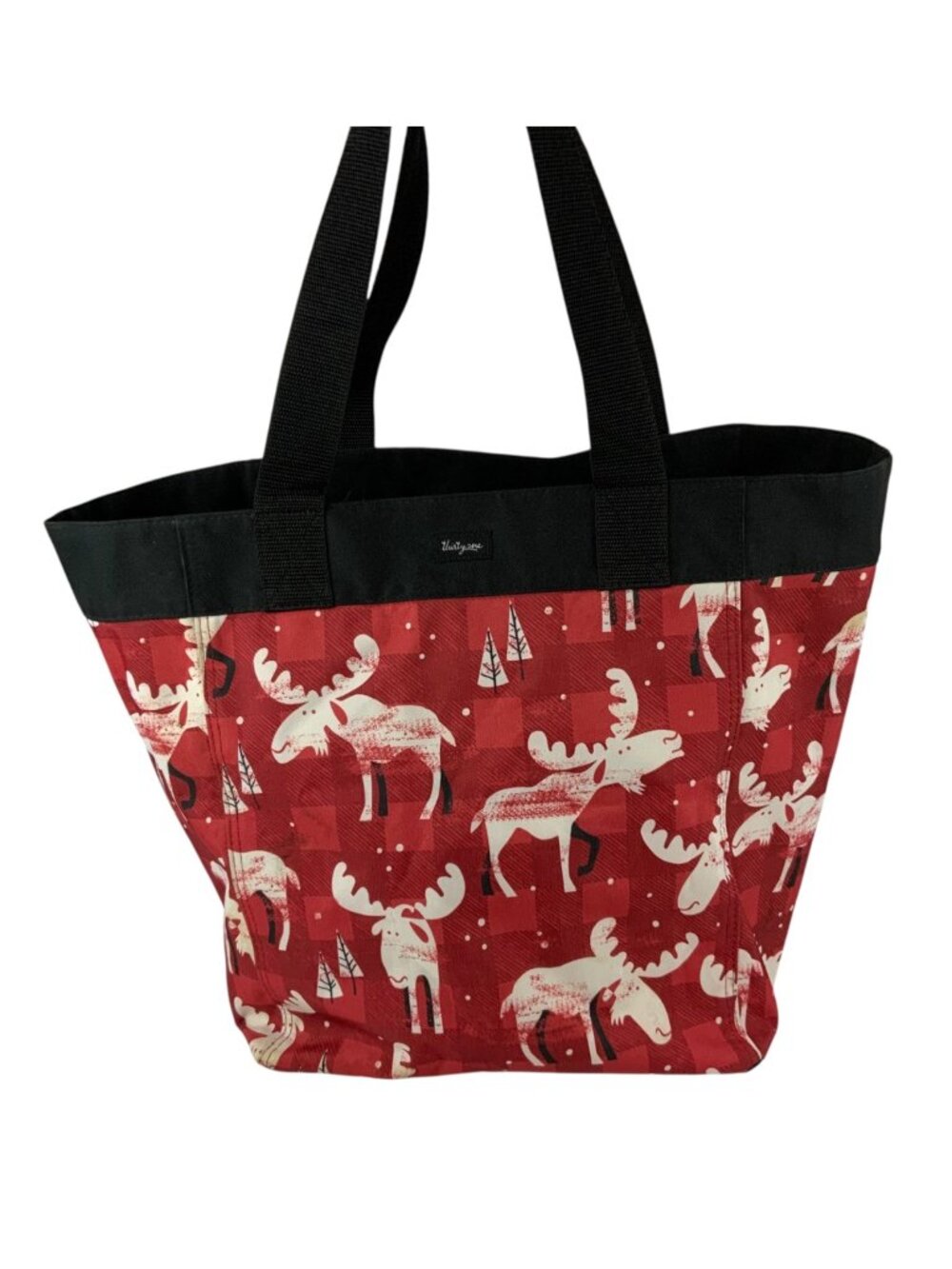 Thirty-One Moosin Around Large Tote Bag Red Black Moose Plaid Holiday Design